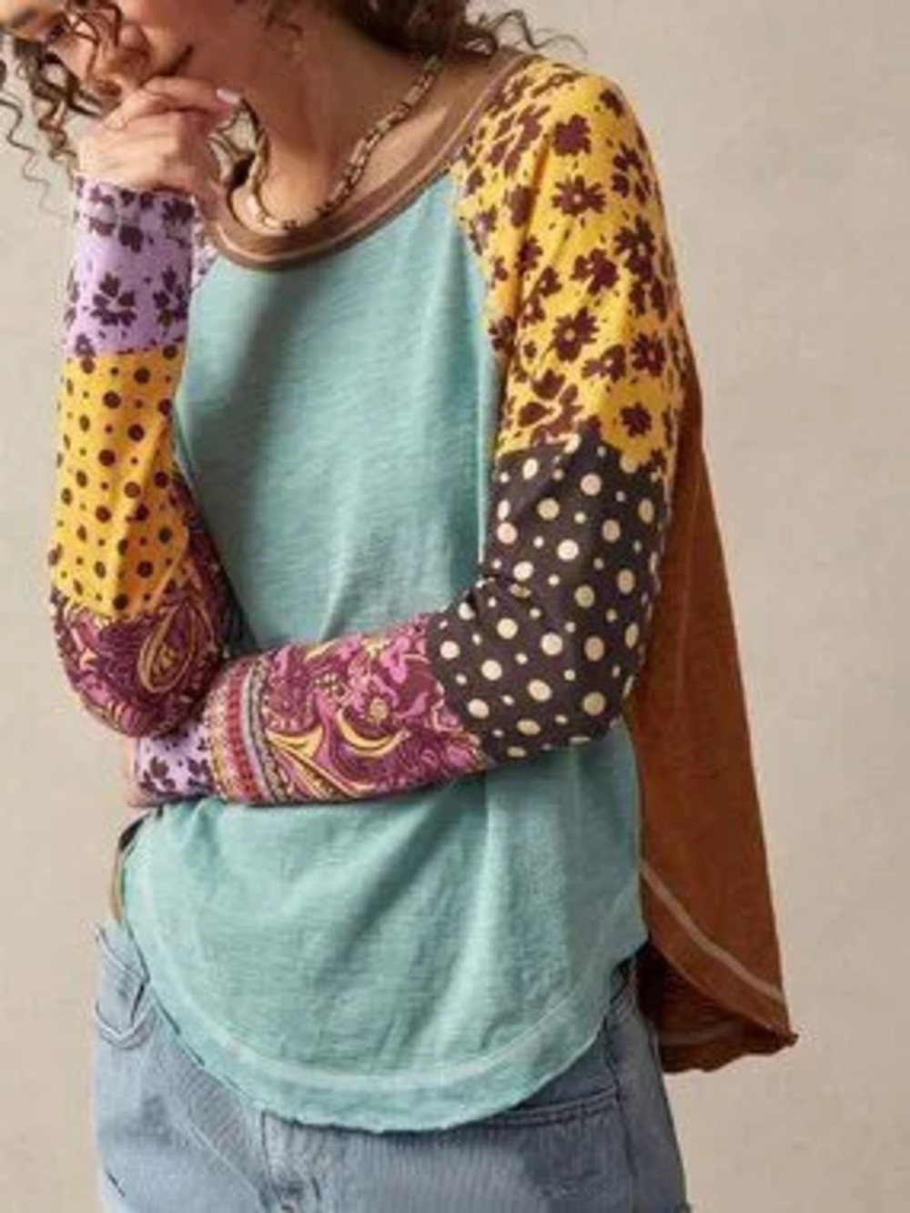 ZARA Multicolor Casual Women's Boho Knit Crew Neck T-Shirt